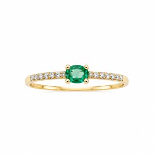 Anillo de Oro Amarillo 18K con Diamantes y Piedra Central