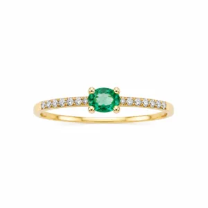 Anillo de Oro Amarillo 18K con Diamantes y Piedra Central
