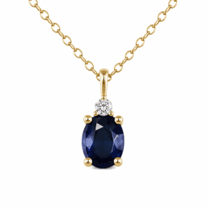 Colgante de Oro con Diamante y Piedra Preciosa Oval