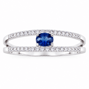 Anillo de Oro Blanco 18K con Zafiro Natural y Diamantes