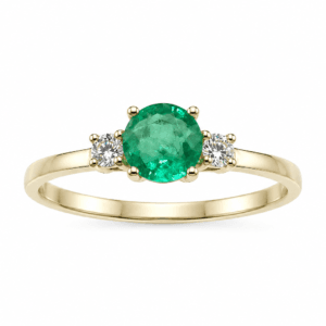 Anillo Trilogía con Zafiro, Rubí o Esmeralda Redonda y Diamantes Naturales