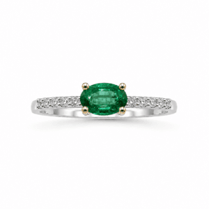 Anillo con Rubí, Zafiro o Esmeralda Oval de 6x4 y Diamantes